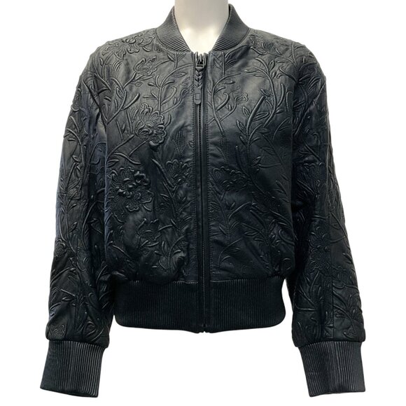 Munthe Black Leather Embossed Ferril Jacket - Picture 1 of 4